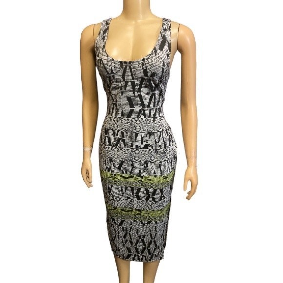 Silence & Noise Alice midi dress Ponte knit green black multicolor Print size L - Picture 4 of 15